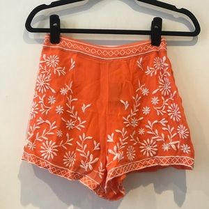 Topshop Orange Embroidered Shorts Sz 4